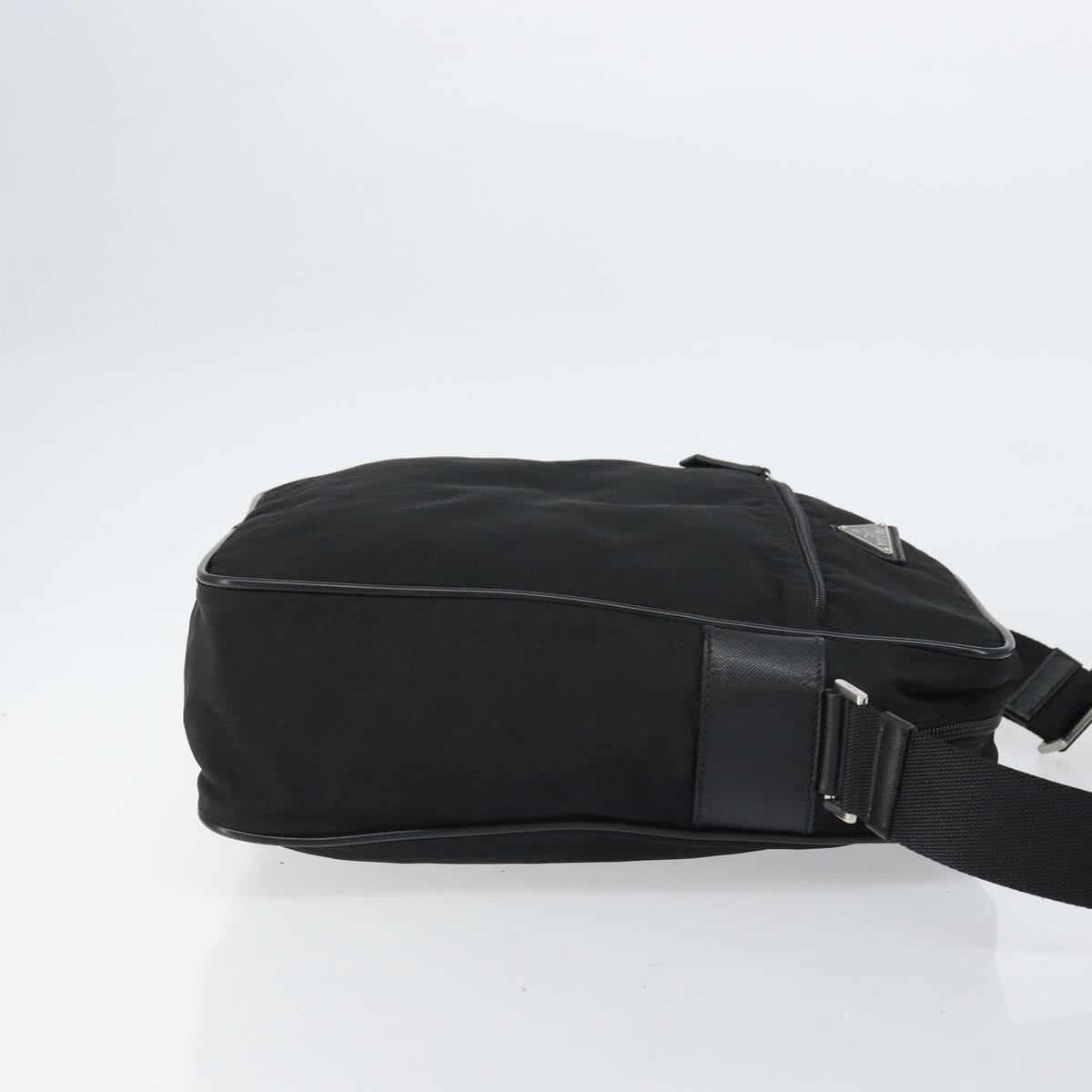 PRADA Shoulder Bag Nylon Black Silver Auth 151452