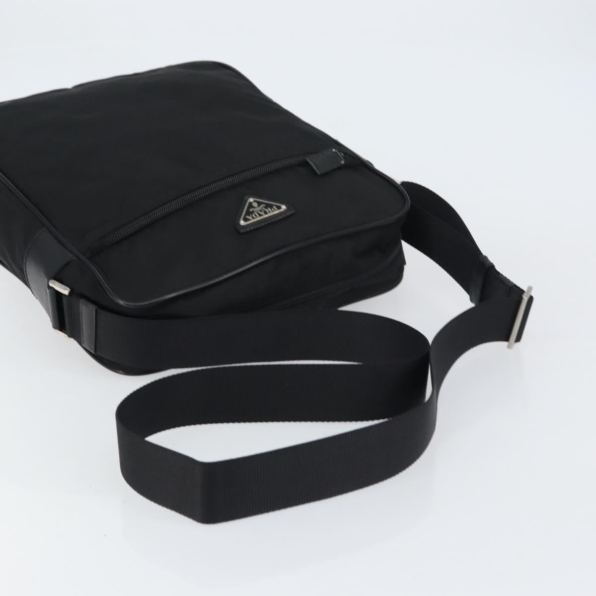 PRADA Shoulder Bag Nylon Black Silver Auth 151452