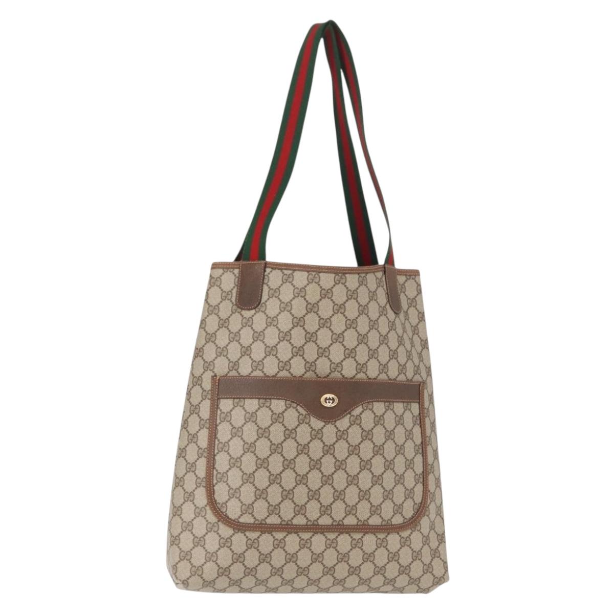 GUCCI GG Supreme Web Sherry Line Tote Bag PVC Beige Gold 89 02 003 Auth 151453