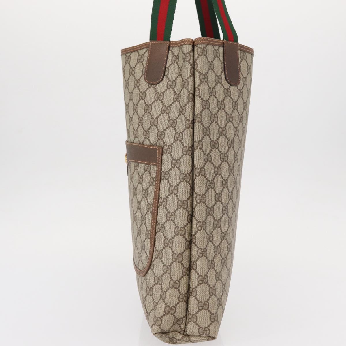 GUCCI GG Supreme Web Sherry Line Tote Bag PVC Beige Gold 89 02 003 Auth 151453