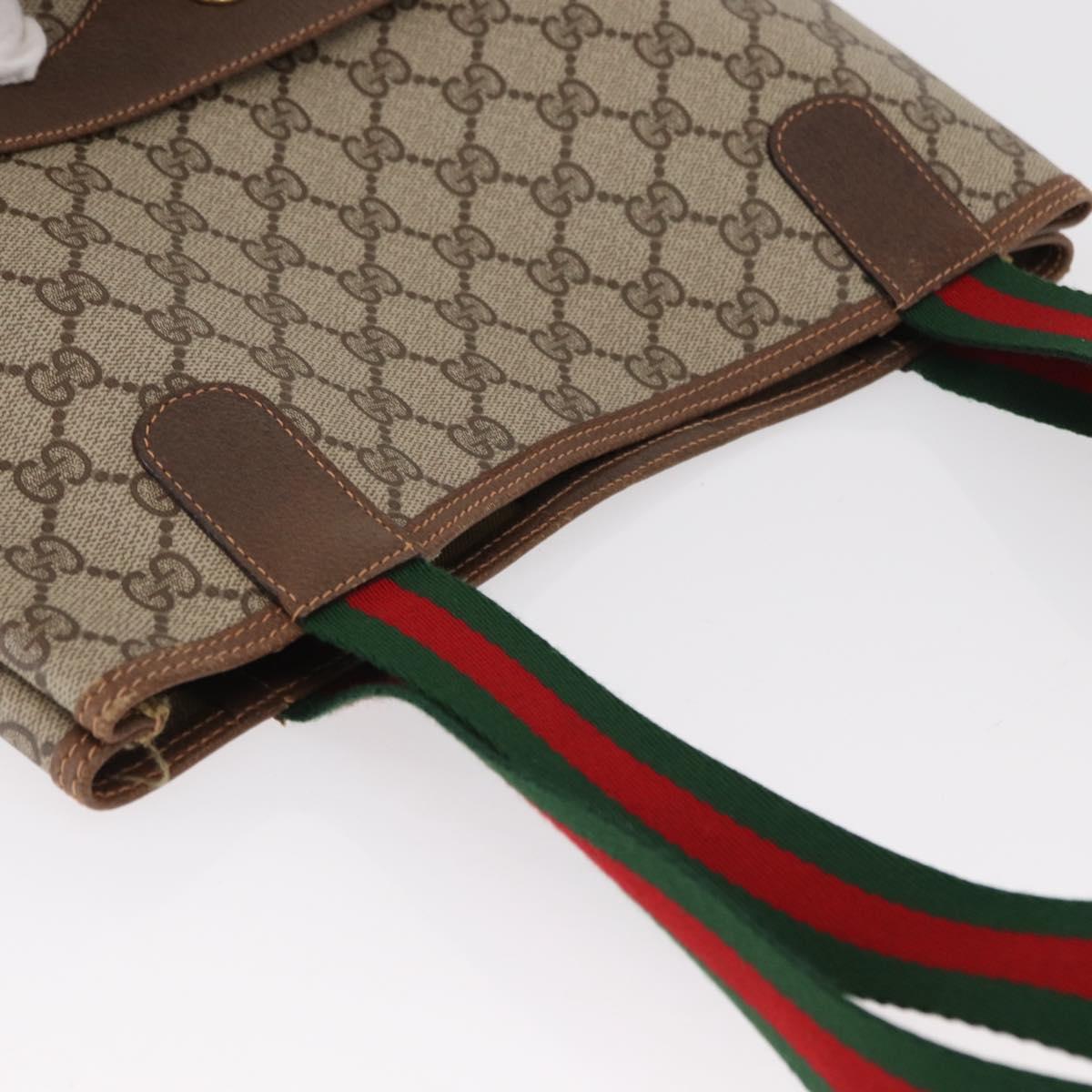 GUCCI GG Supreme Web Sherry Line Tote Bag PVC Beige Gold 89 02 003 Auth 151453