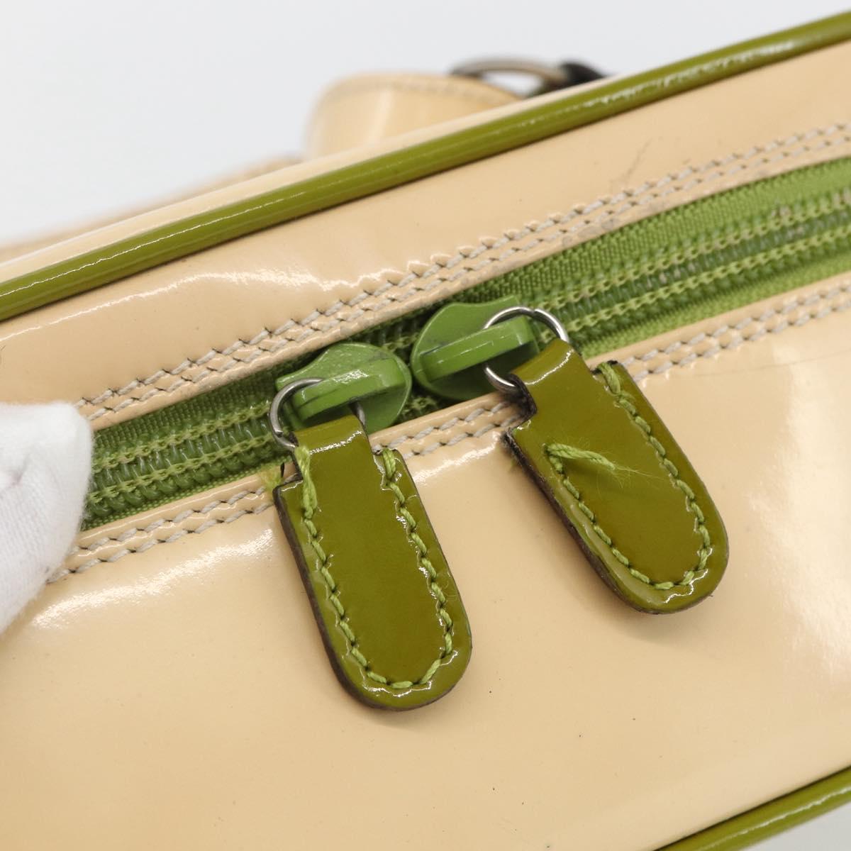 GUCCI Vanity Hand Pouch Patent leather Beige 032 1705 0141 Auth 151455