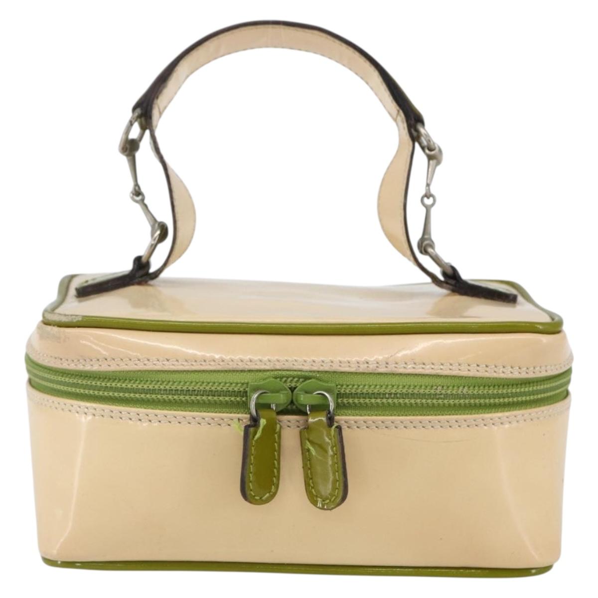 GUCCI Vanity Hand Pouch Patent leather Beige 032 1705 0141 Auth 151455