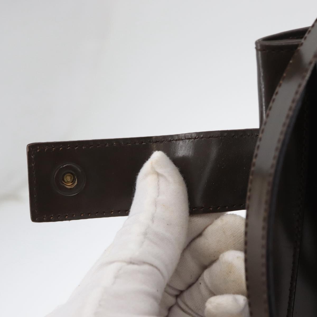 GUCCI Hand Bag Patent leather 2way Brown Gold Auth 151456