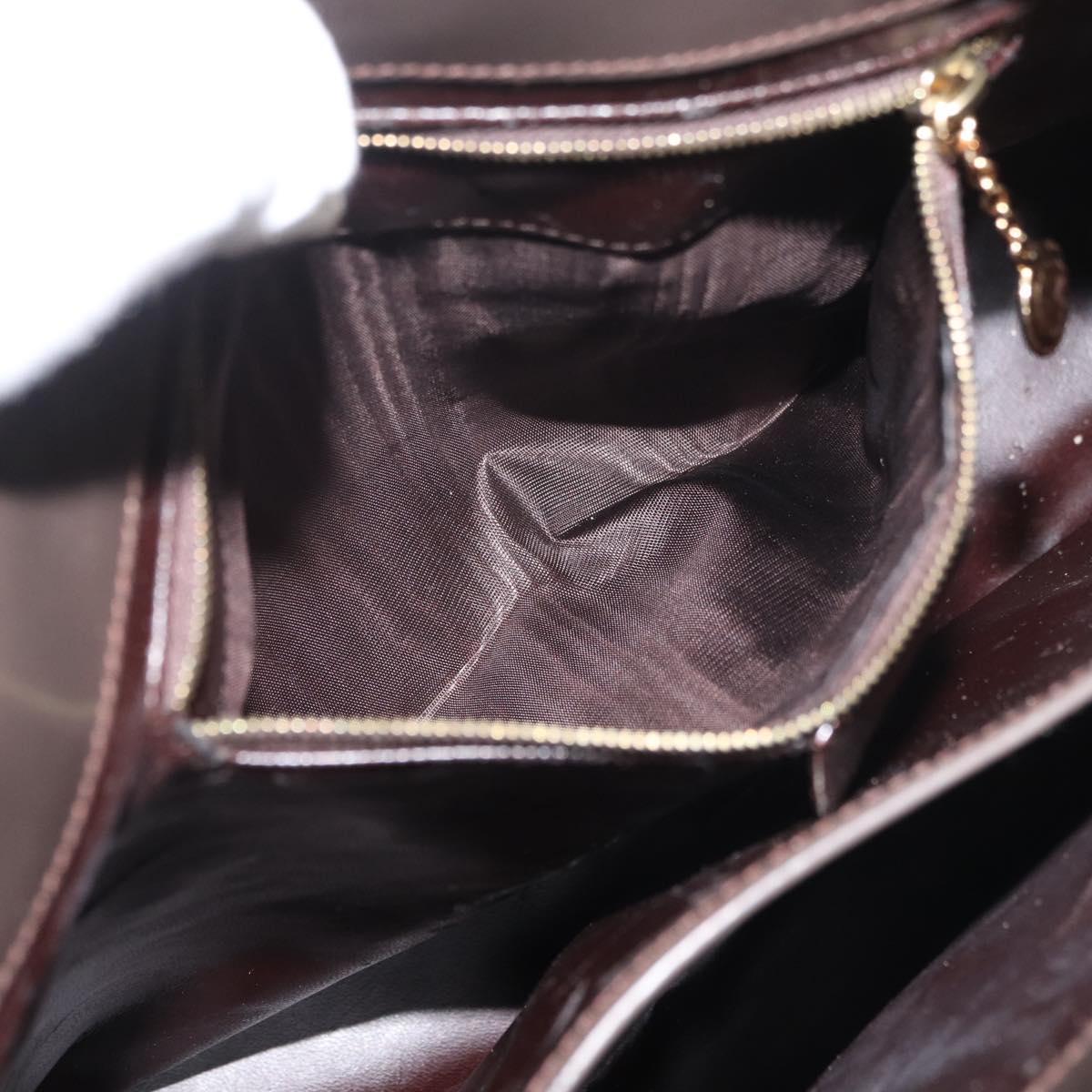 GUCCI Hand Bag Patent leather 2way Brown Gold Auth 151456