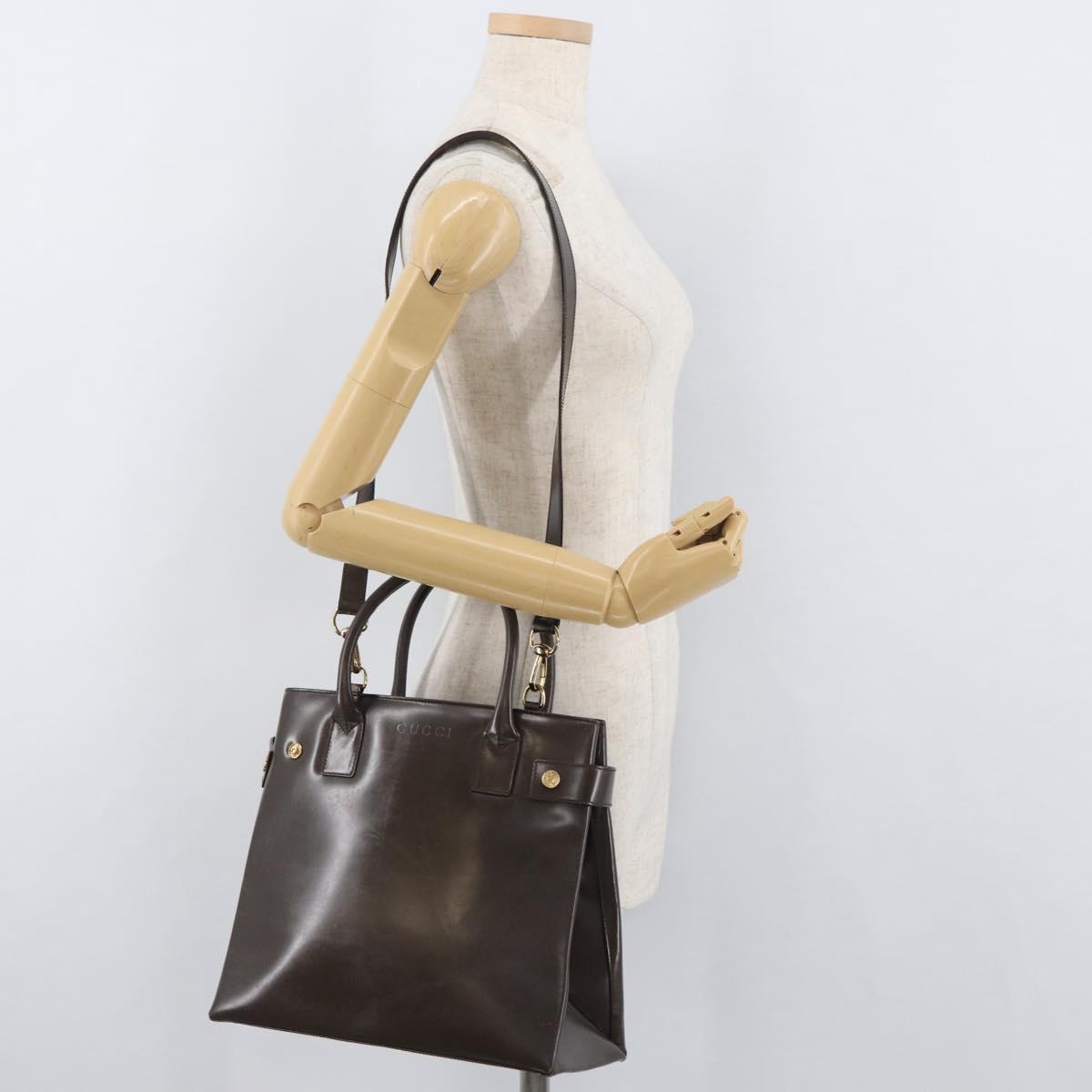 GUCCI Hand Bag Patent leather 2way Brown Gold Auth 151456