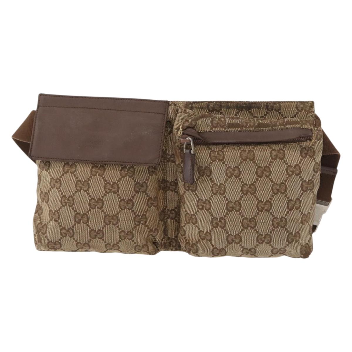 GUCCI GG Canvas Waist bag Beige Silver 28566 Auth 151457