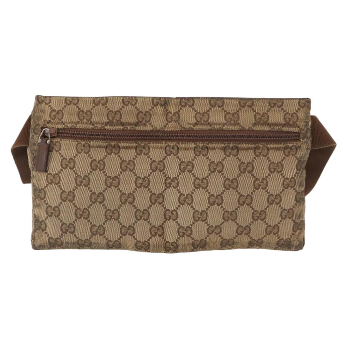 GUCCI GG Canvas Waist bag Beige Silver 28566 Auth 151457