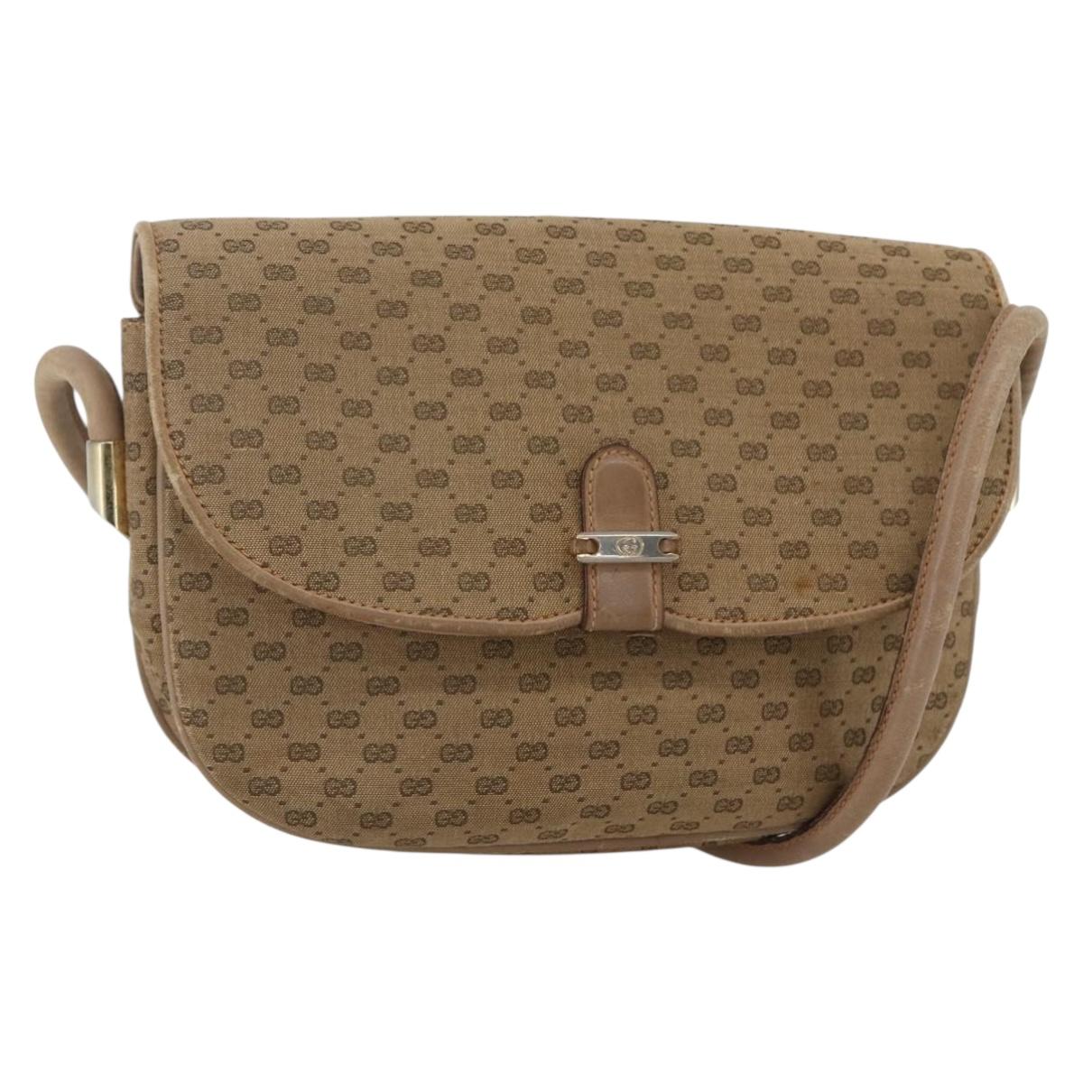 GUCCI Micro GG Supreme Shoulder Bag Beige Gold Auth 151460