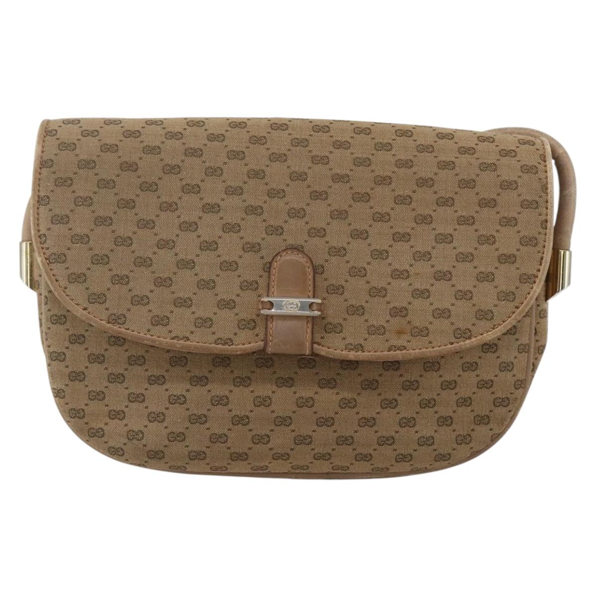 GUCCI Micro GG Supreme Shoulder Bag Beige Gold Auth 151460