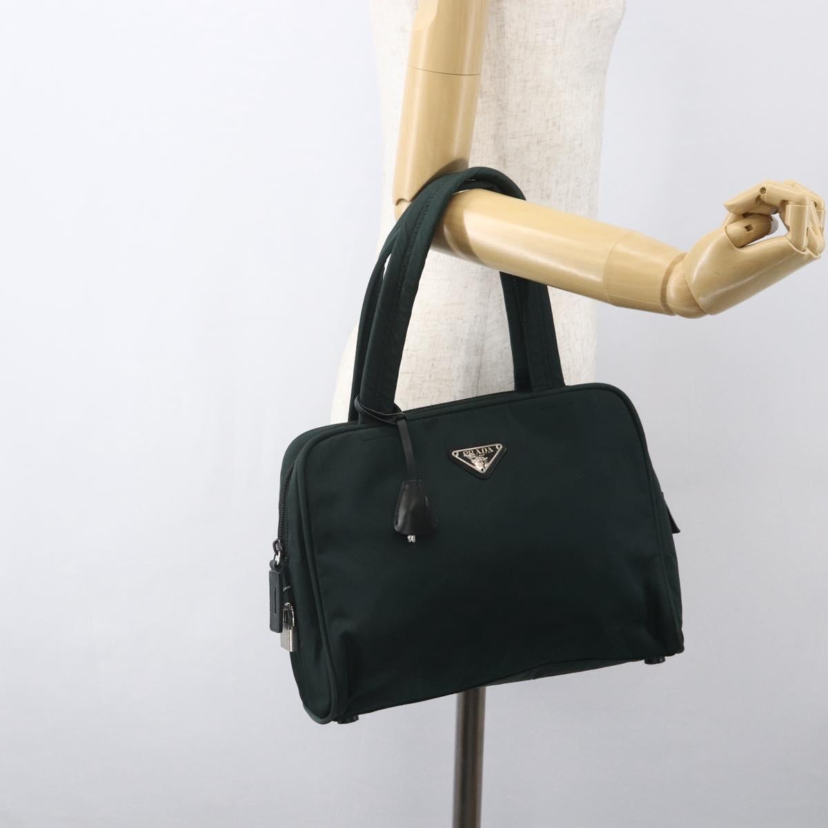 PRADA Hand Bag Nylon Green Silver Auth 151461