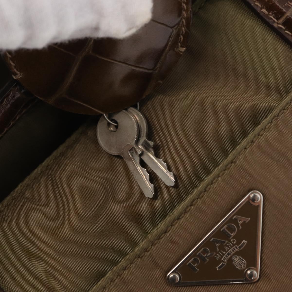 PRADA Shoulder Bag Nylon Beige Silver Auth 151464