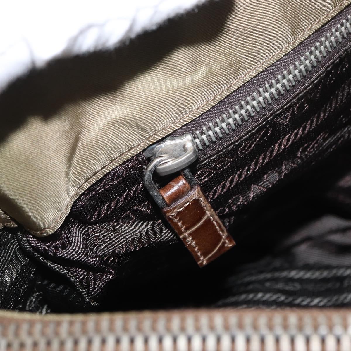 PRADA Shoulder Bag Nylon Beige Silver Auth 151464