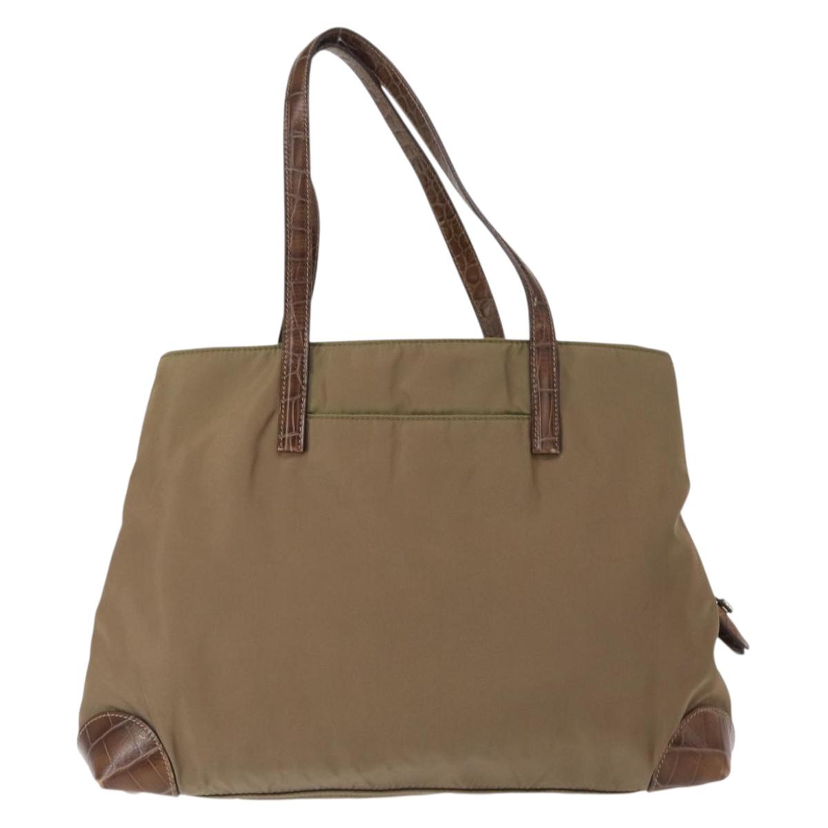 PRADA Shoulder Bag Nylon Beige Silver Auth 151464