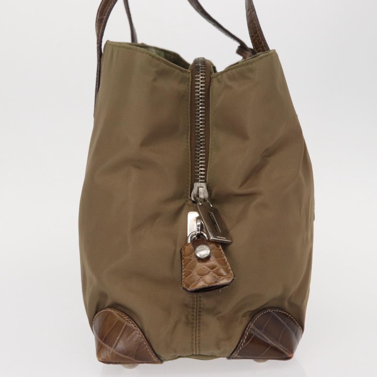 PRADA Shoulder Bag Nylon Beige Silver Auth 151464