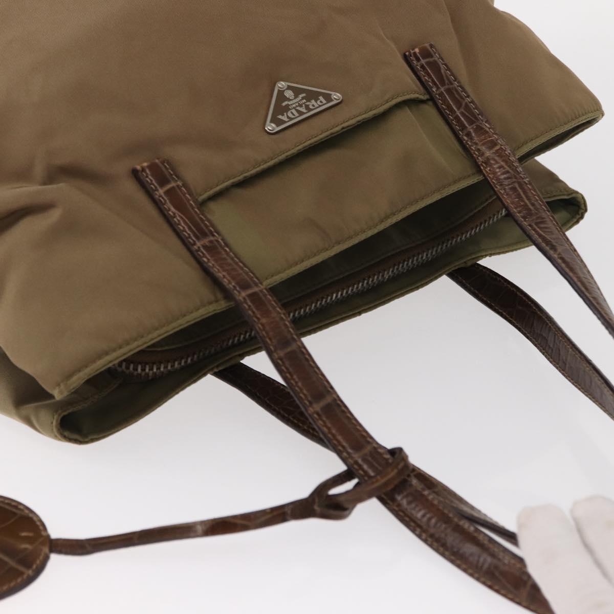 PRADA Shoulder Bag Nylon Beige Silver Auth 151464