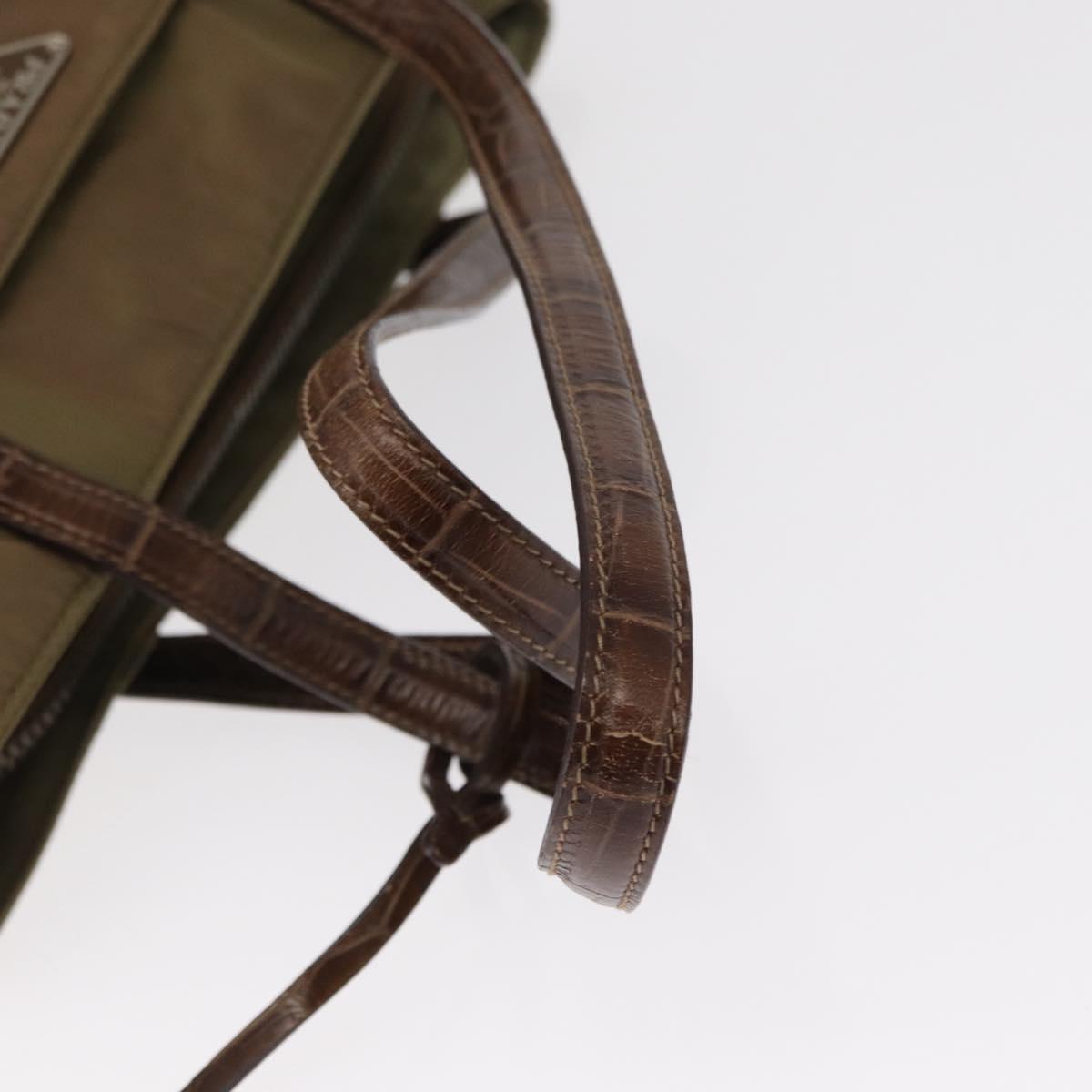 PRADA Shoulder Bag Nylon Beige Silver Auth 151464