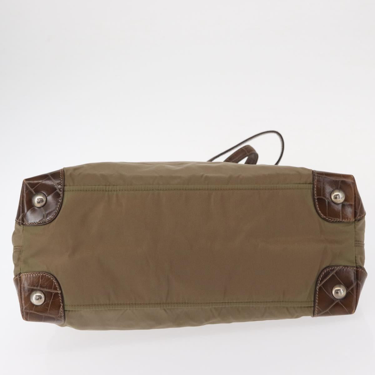 PRADA Shoulder Bag Nylon Beige Silver Auth 151464