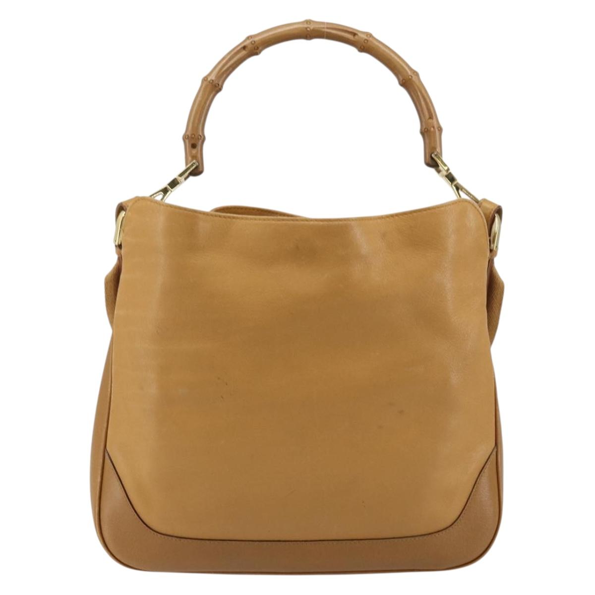 GUCCI Bamboo Shoulder Bag Leather 2way Beige Gold 001 4095 Auth 151465