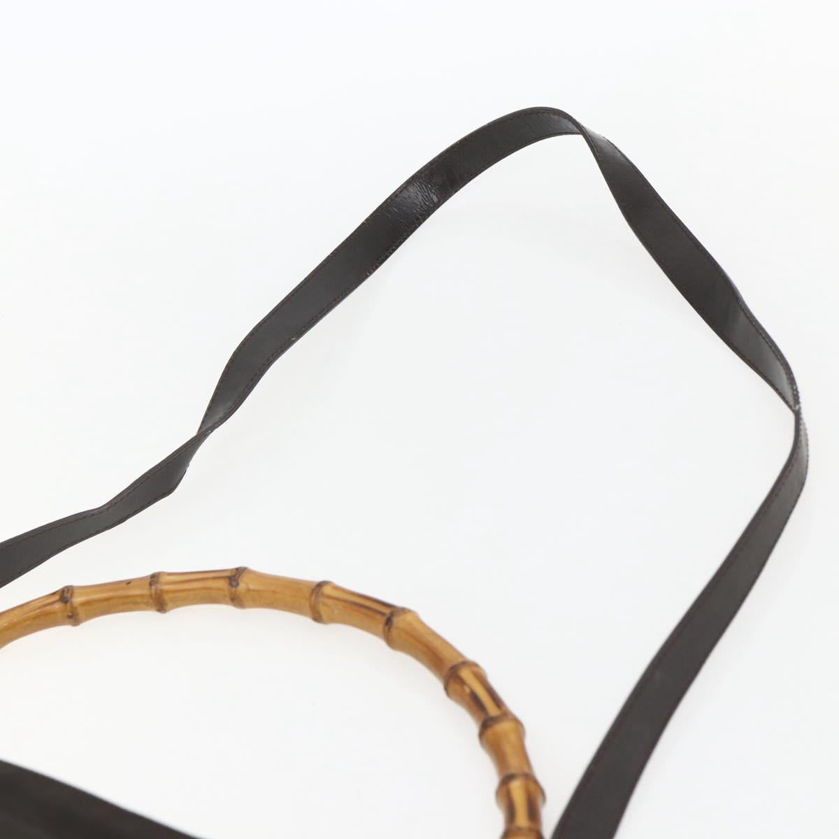 GUCCI Bamboo Shoulder Bag Nylon 2way Brown Silver Auth 151470