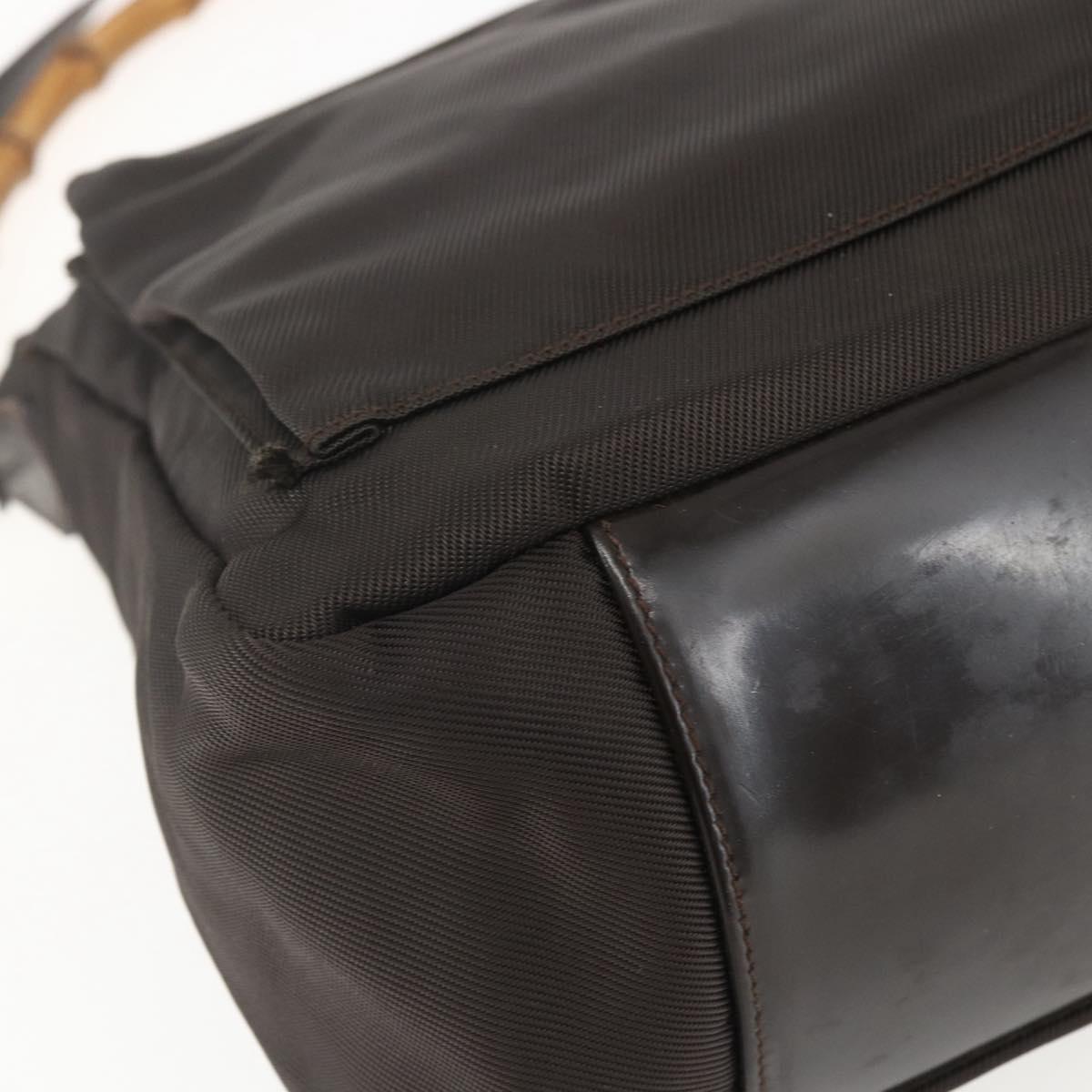 GUCCI Bamboo Shoulder Bag Nylon 2way Brown Silver Auth 151470