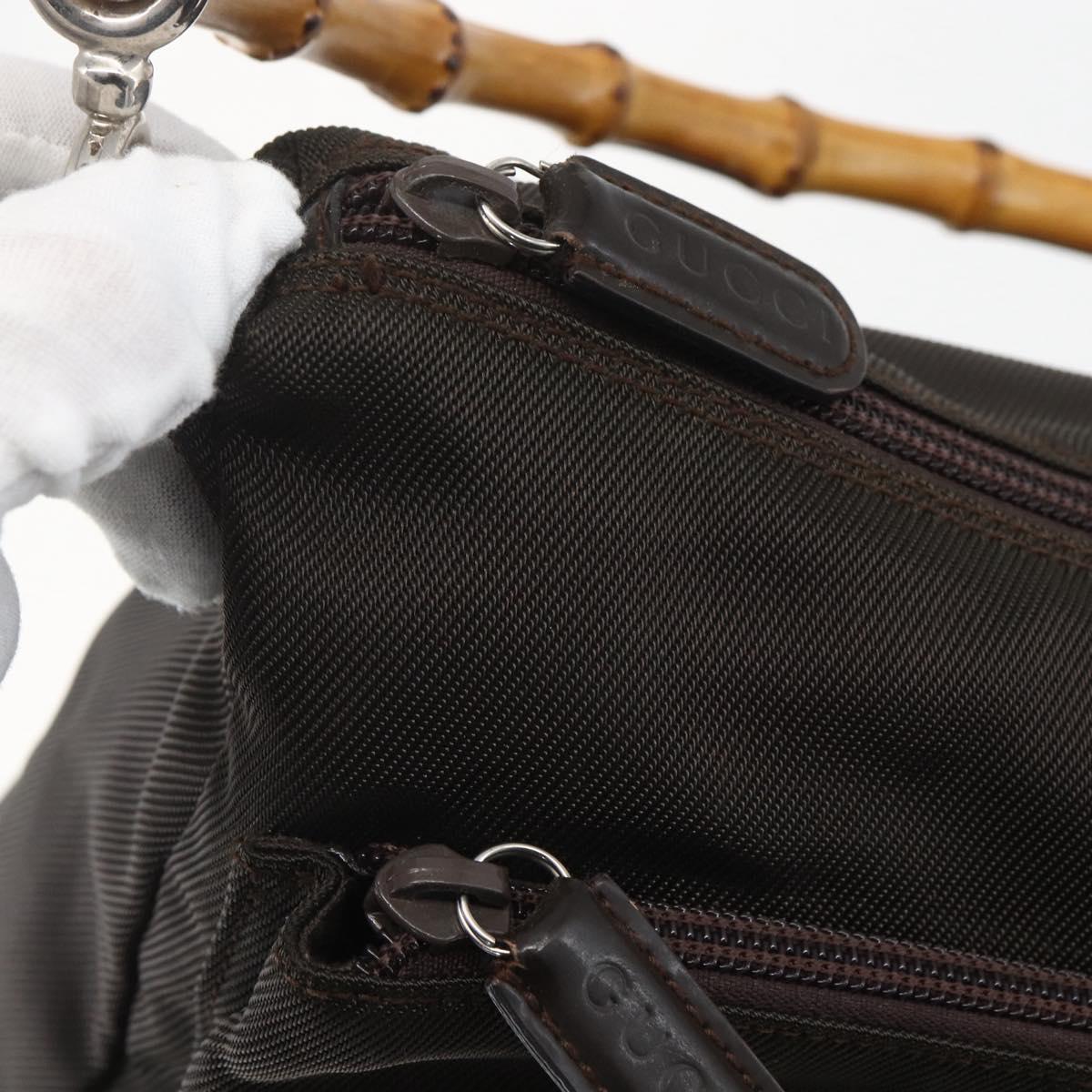 GUCCI Bamboo Shoulder Bag Nylon 2way Brown Silver Auth 151470