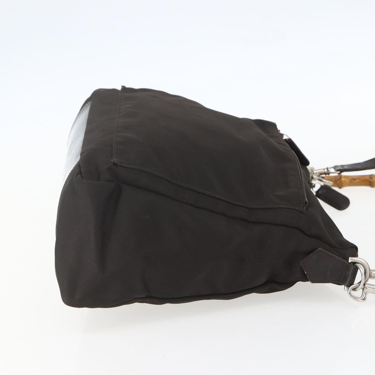 GUCCI Bamboo Shoulder Bag Nylon 2way Brown Silver Auth 151470