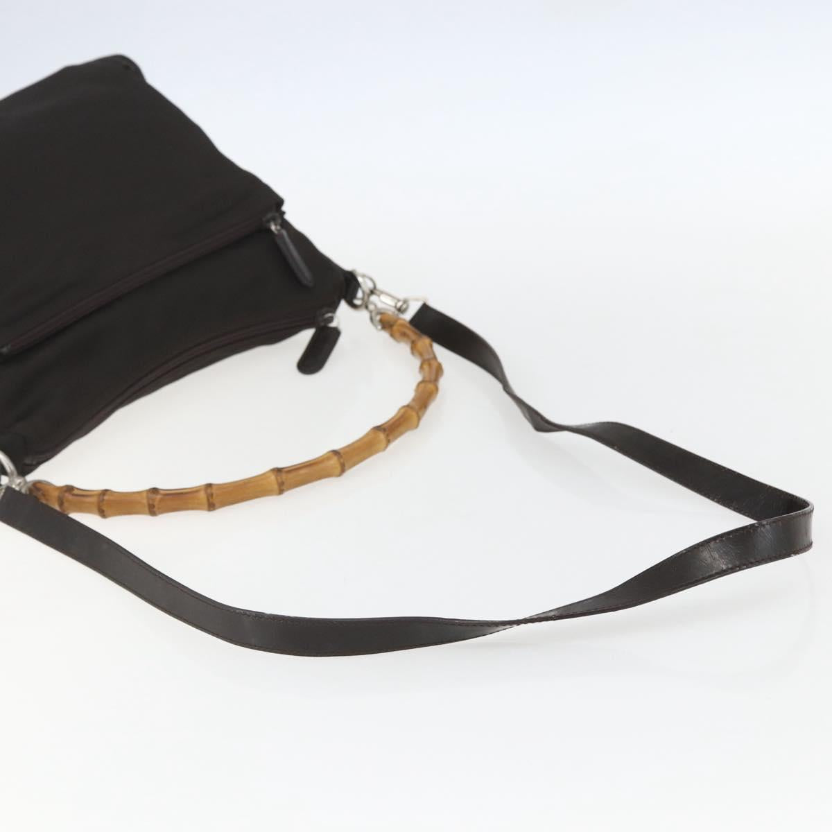 GUCCI Bamboo Shoulder Bag Nylon 2way Brown Silver Auth 151470