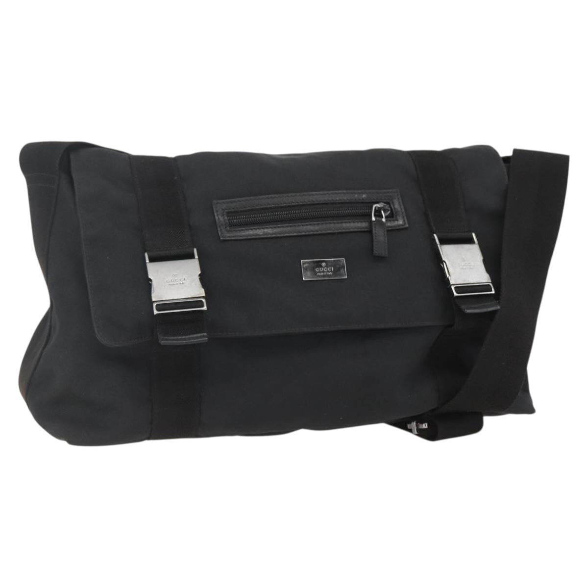 GUCCI Shoulder Bag Canvas Black Silver 122374 Auth 151471