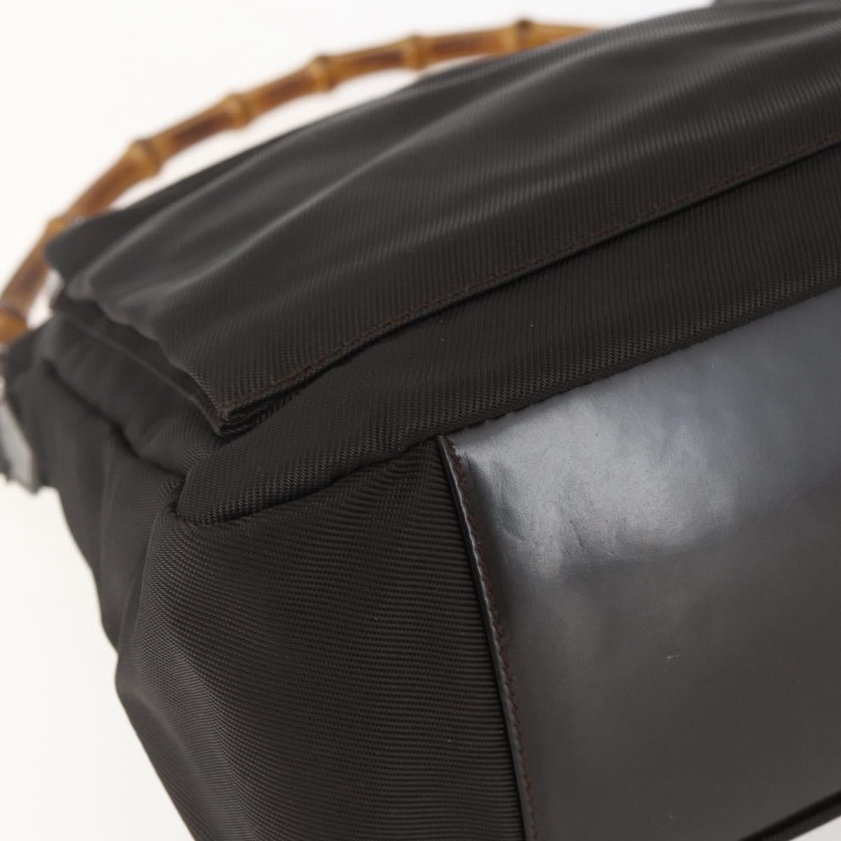GUCCI Bamboo Shoulder Bag Nylon 2way Brown Silver 000 2404 0509 Auth 151472