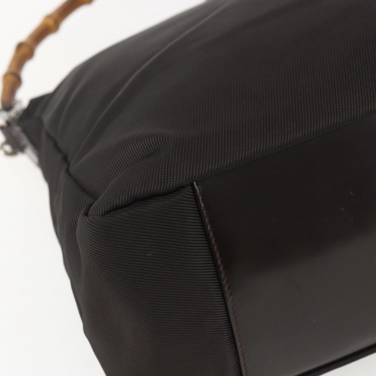 GUCCI Bamboo Shoulder Bag Nylon 2way Brown Silver 000 2404 0509 Auth 151472