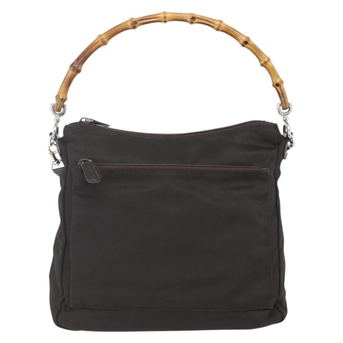 GUCCI Bamboo Shoulder Bag Nylon 2way Brown Silver 000 2404 0509 Auth 151472