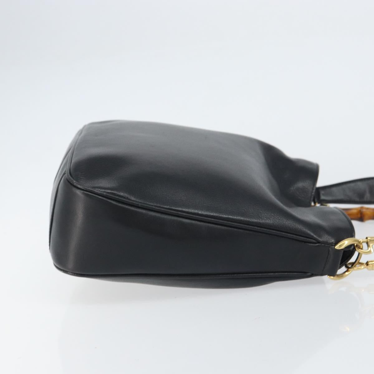 GUCCI Bamboo Shoulder Bag Leather 2way Black Gold 001 3444 1638 Auth 151473