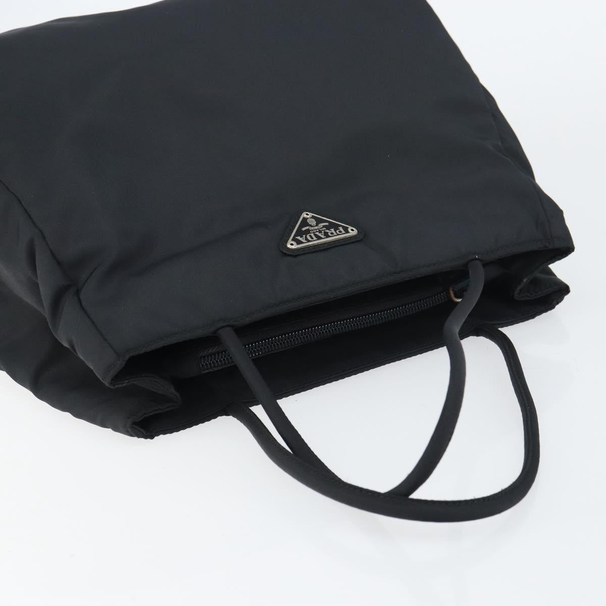 PRADA Hand Bag Nylon Black Silver Auth 151476