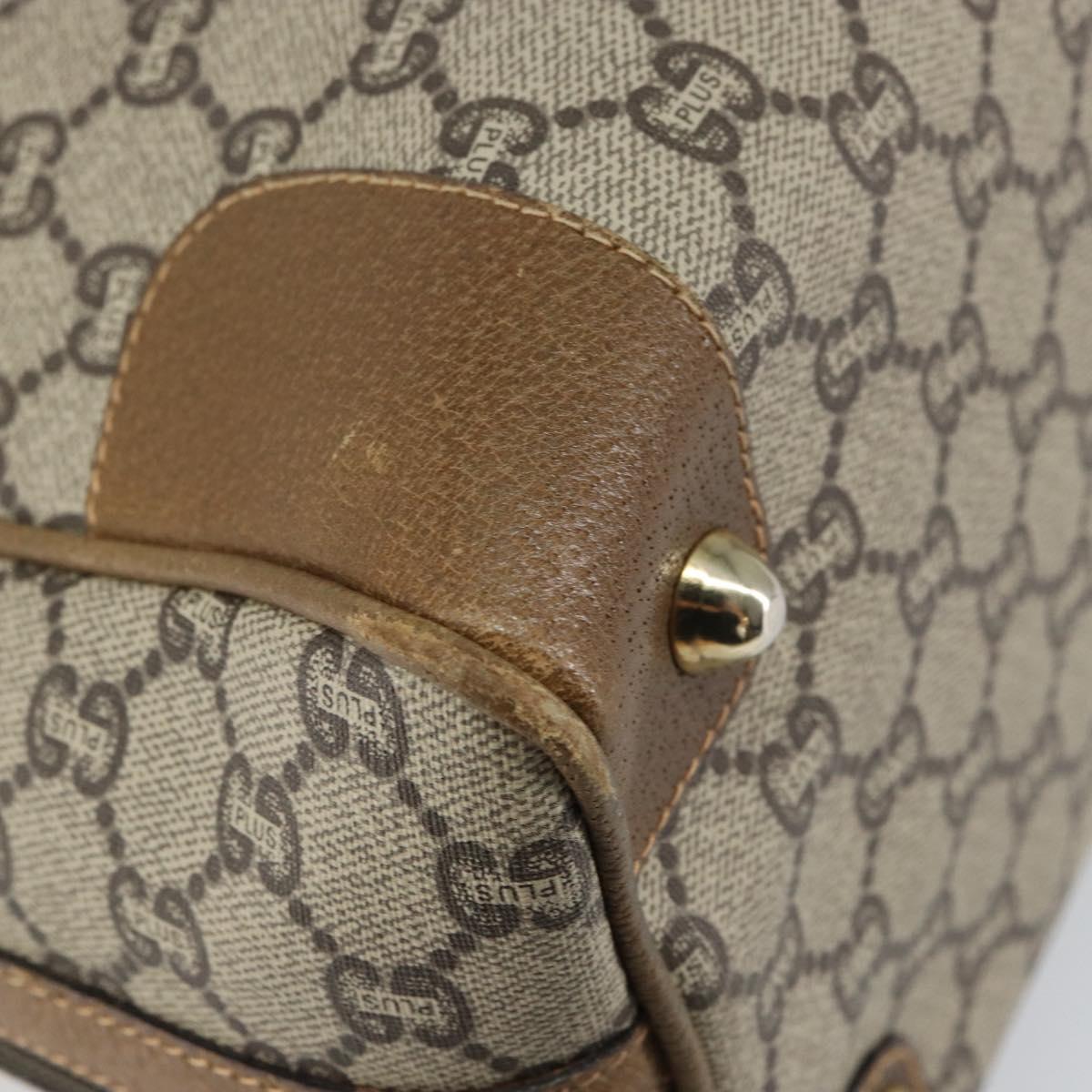 GUCCI GG Plus Supreme Boston Bag PVC Beige Gold Auth 151478