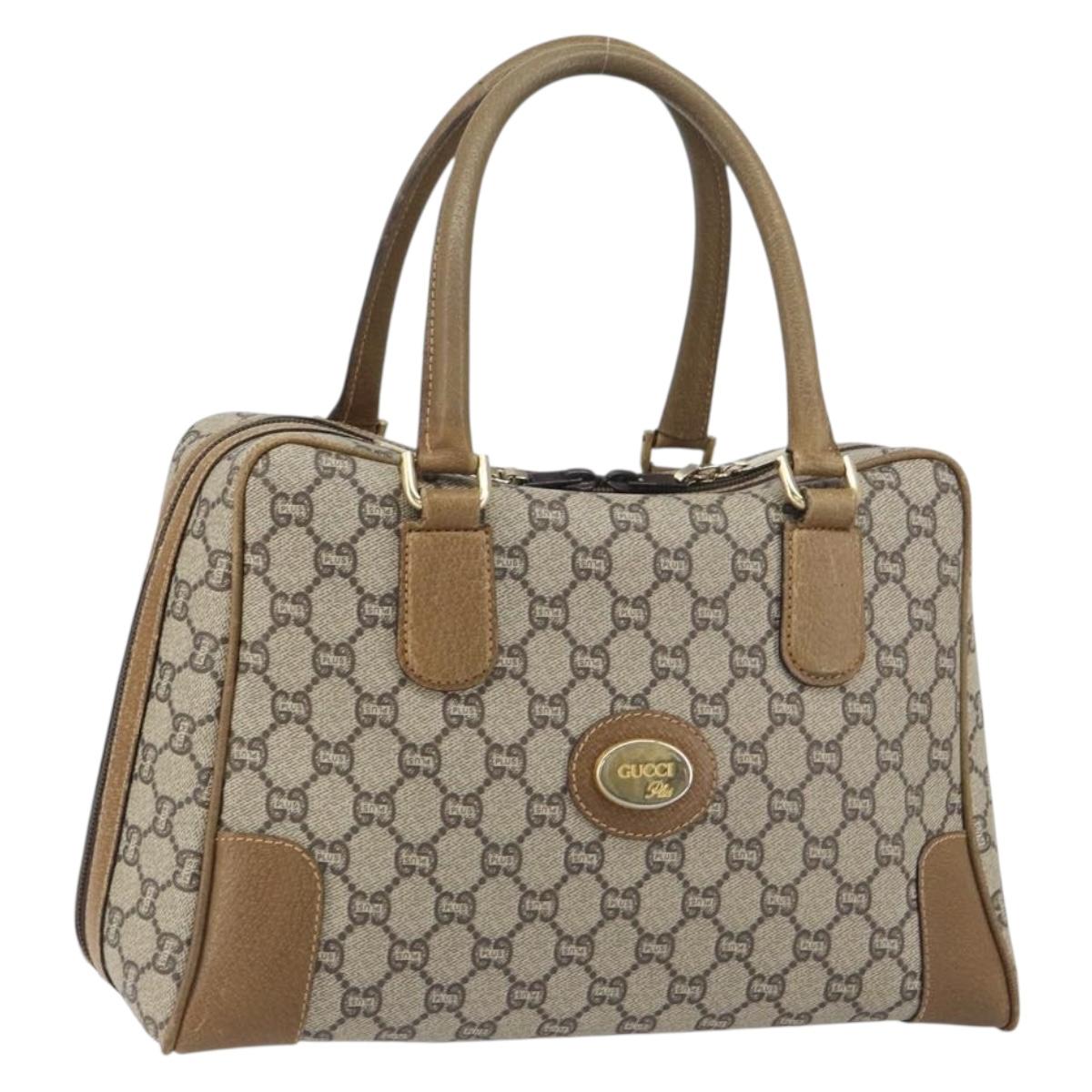 GUCCI GG Plus Supreme Boston Bag PVC Beige Gold Auth 151478