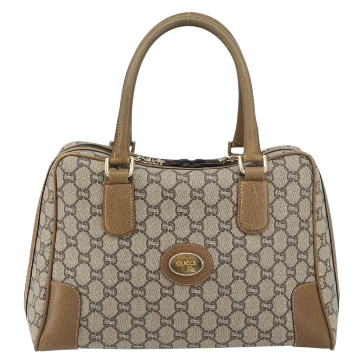 GUCCI GG Plus Supreme Boston Bag PVC Beige Gold Auth 151478