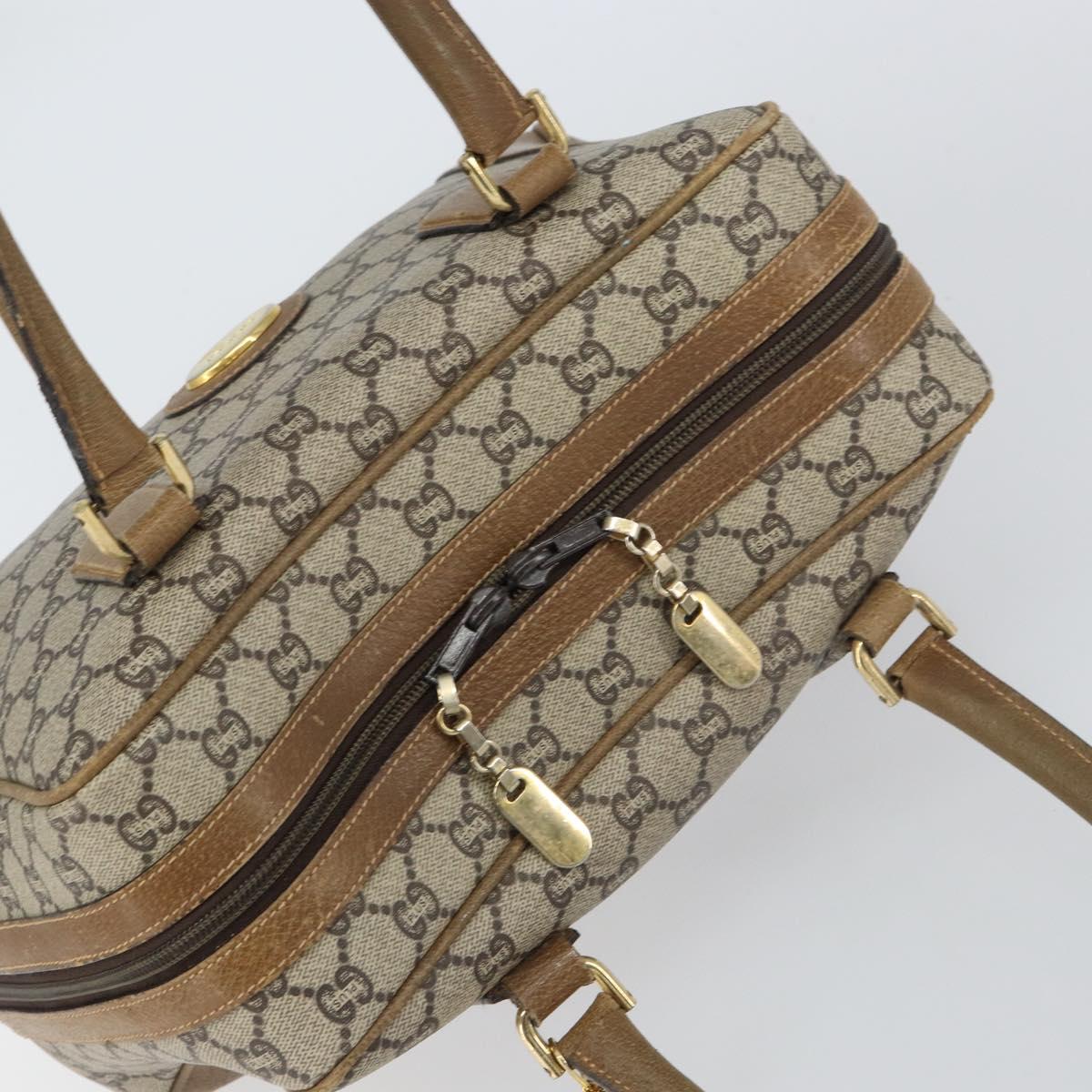 GUCCI GG Plus Supreme Boston Bag PVC Beige Gold Auth 151478