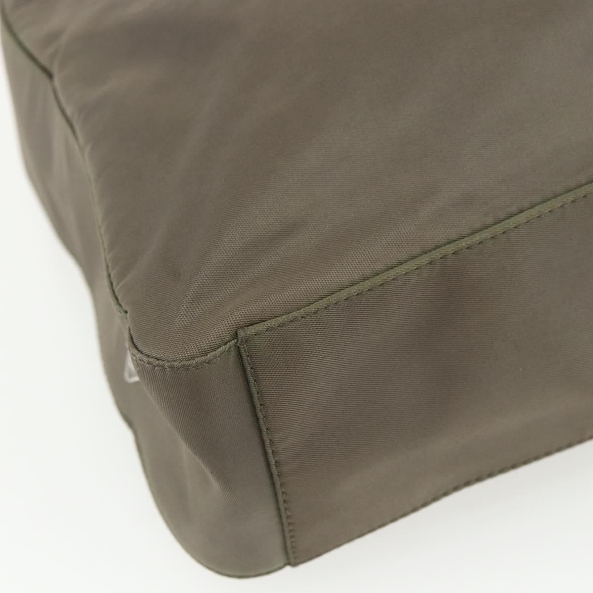PRADA Shoulder Bag Nylon Khaki Silver Auth 151480
