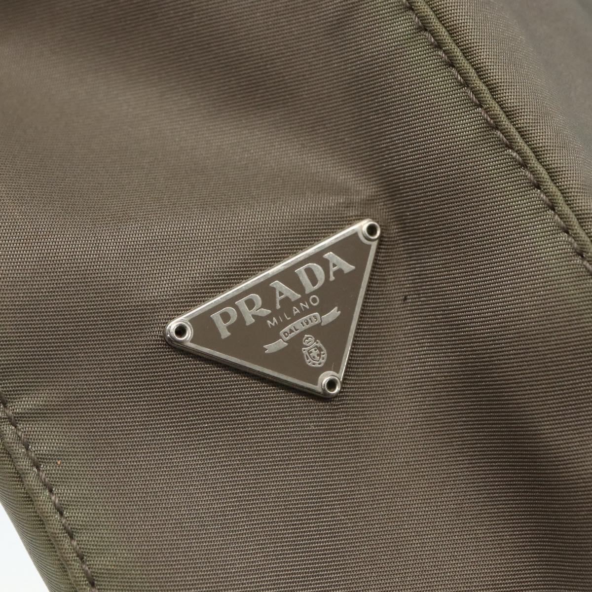 PRADA Shoulder Bag Nylon Khaki Silver Auth 151480