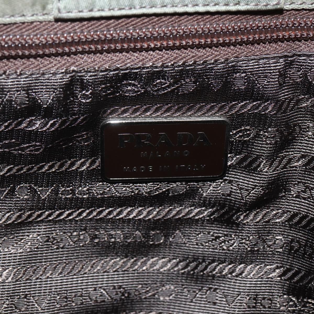 PRADA Shoulder Bag Nylon Khaki Silver Auth 151480