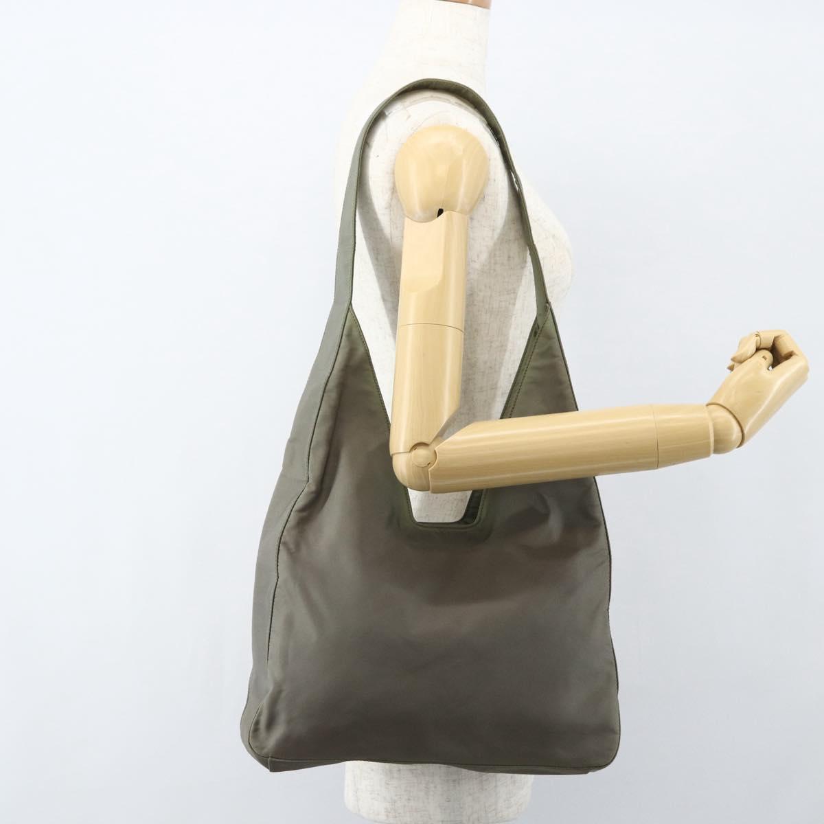 PRADA Shoulder Bag Nylon Khaki Silver Auth 151480