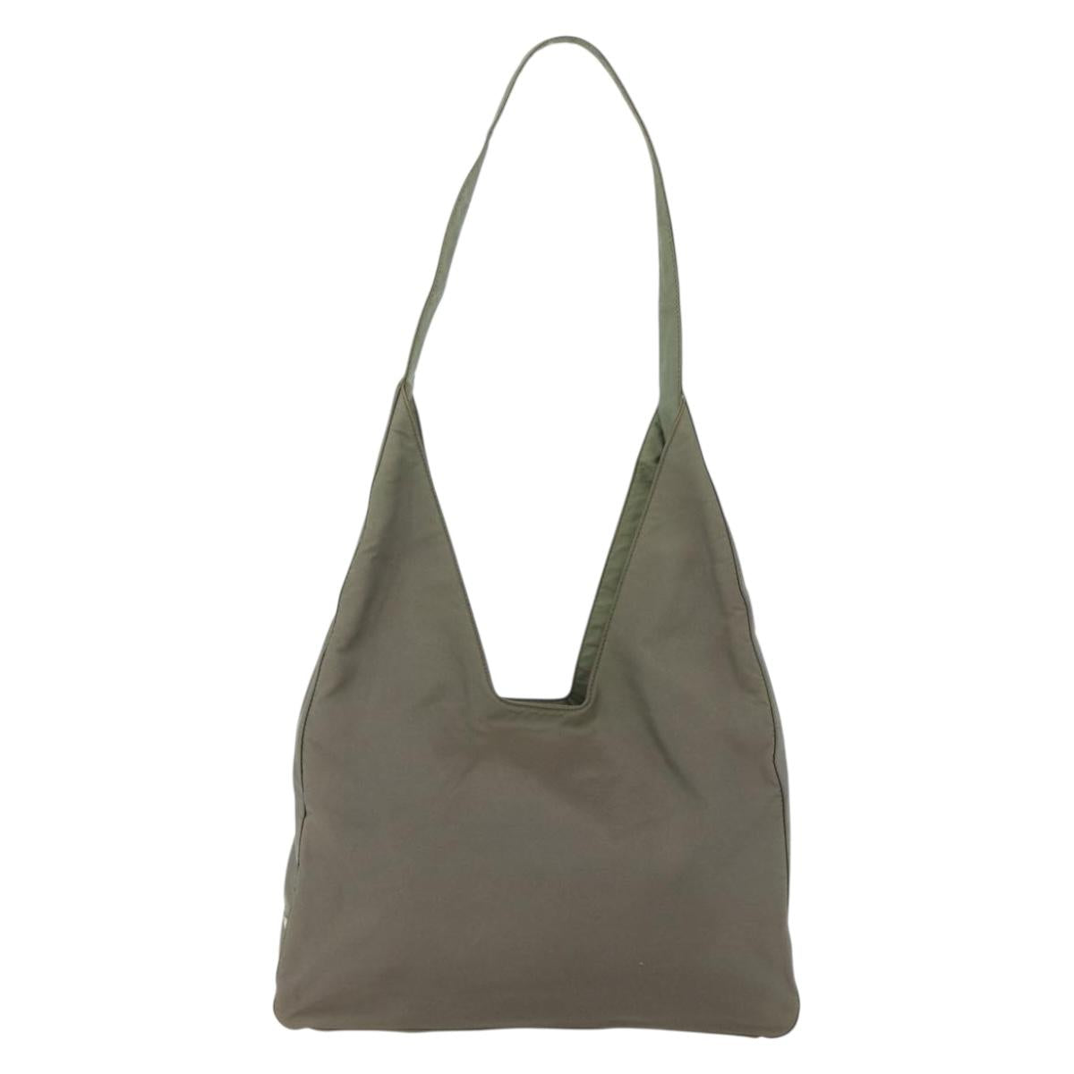 PRADA Shoulder Bag Nylon Khaki Silver Auth 151480
