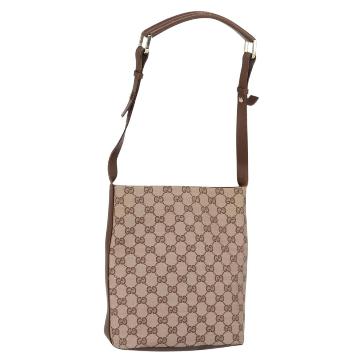 GUCCI GG Canvas Shoulder Bag Beige Gold Auth 151481