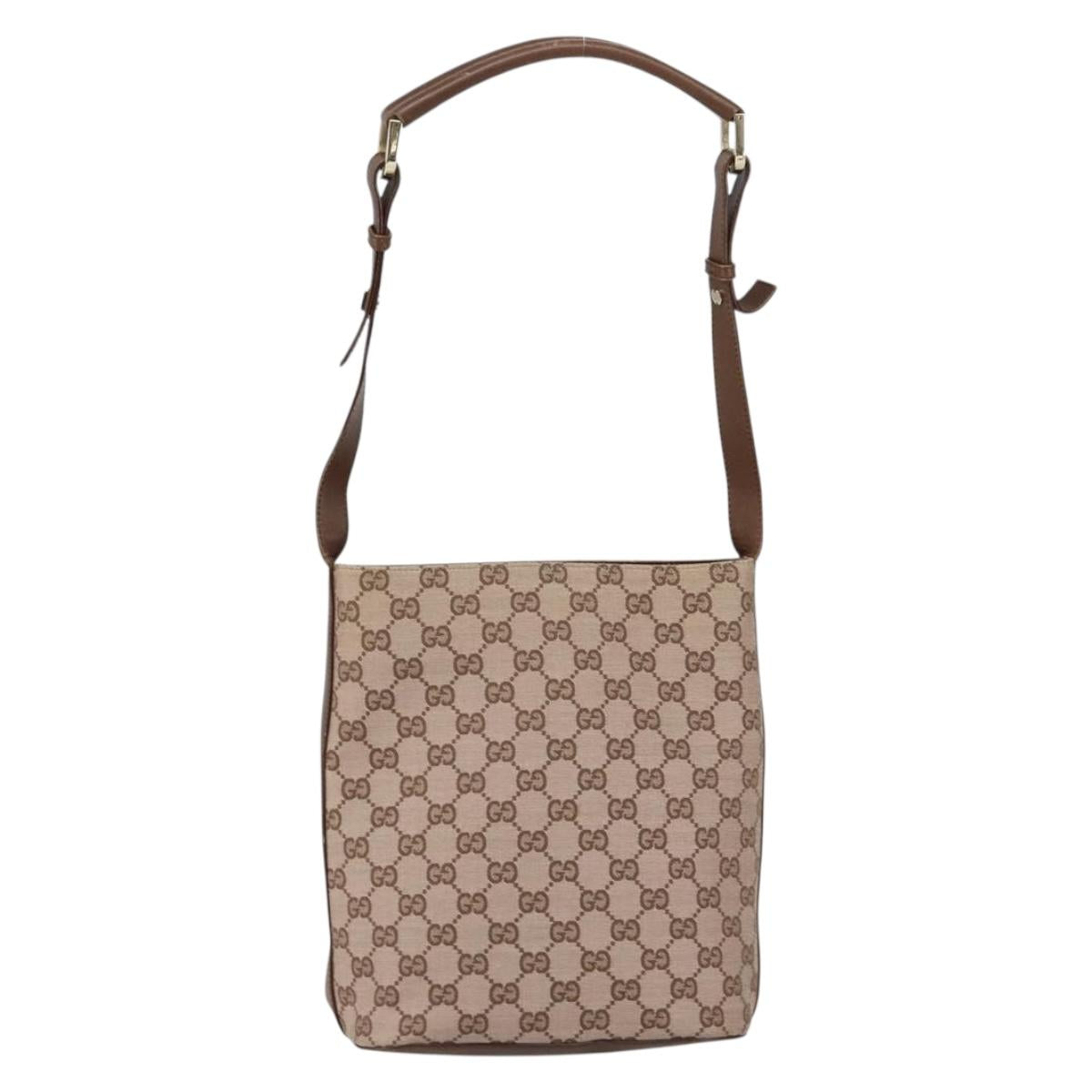 GUCCI GG Canvas Shoulder Bag Beige Gold Auth 151481