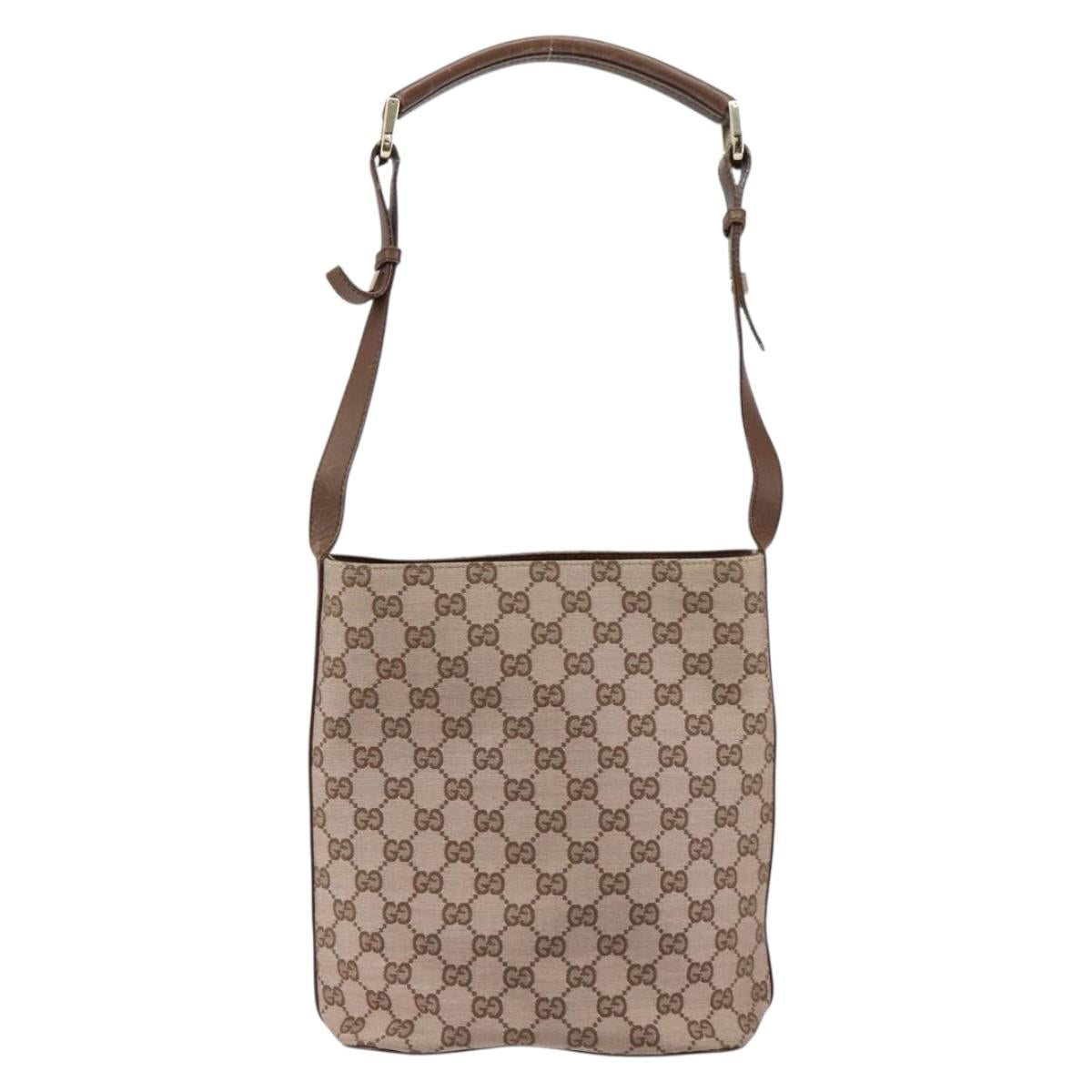 GUCCI GG Canvas Shoulder Bag Beige Gold Auth 151481