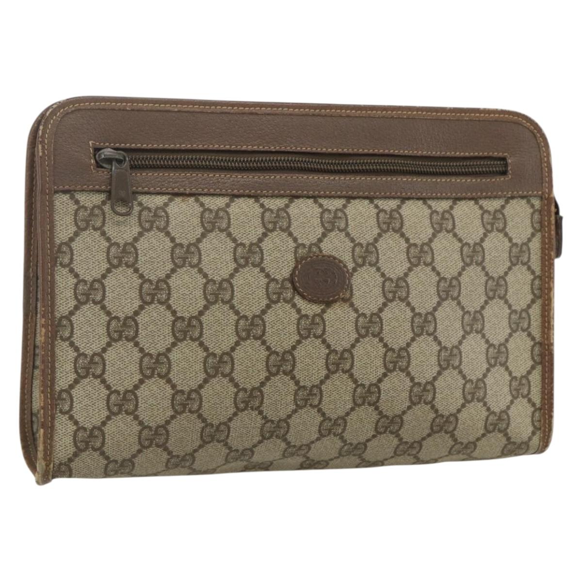 GUCCI GG Supreme Clutch Bag PVC Beige 014 115 6063 Auth 151482