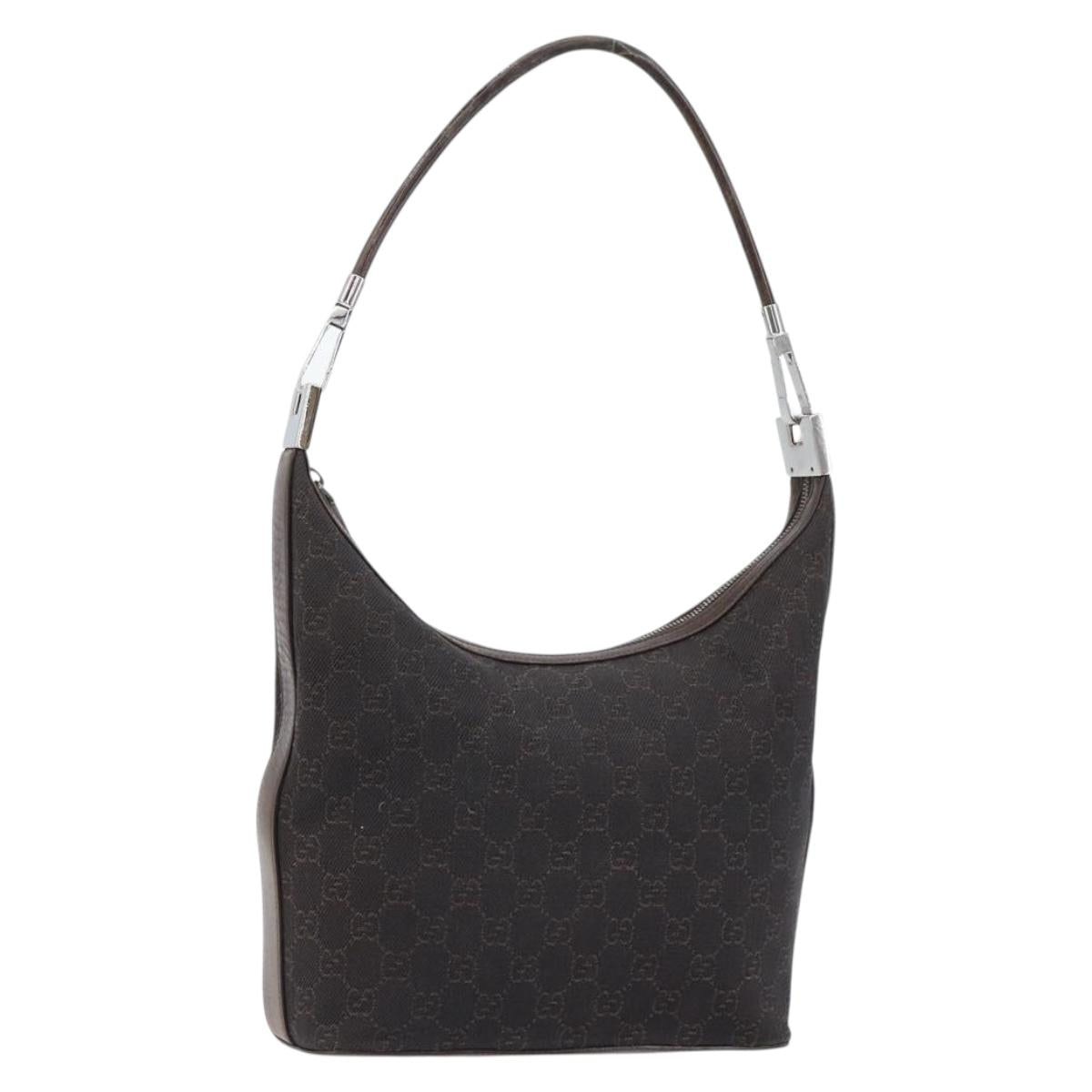 GUCCI GG Canvas Shoulder Bag Brown Silver 01234 Auth 151484