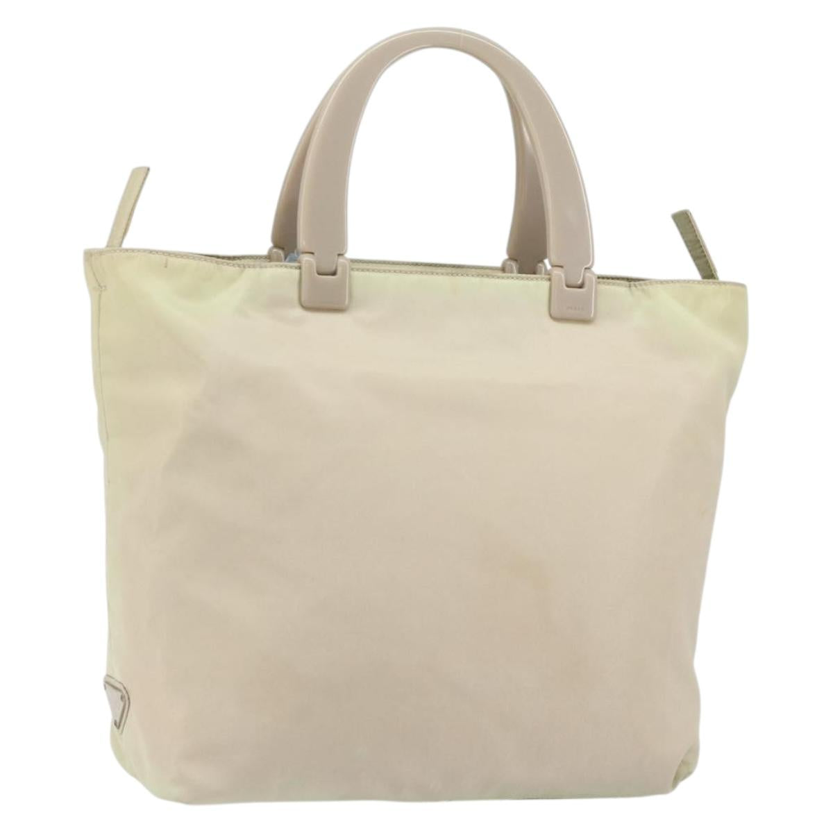 PRADA Hand Bag Nylon Beige Silver Auth 151486