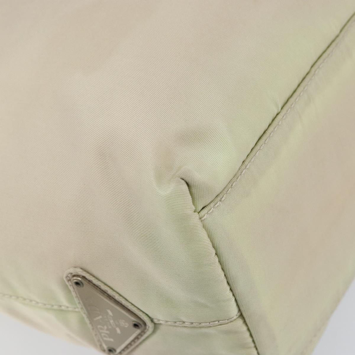 PRADA Hand Bag Nylon Beige Silver Auth 151486